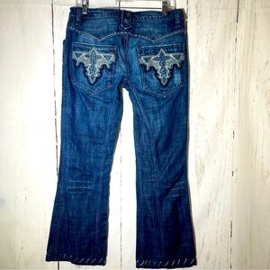Antik Denim Embroidered Distressed Bootcut Jeans Size 31